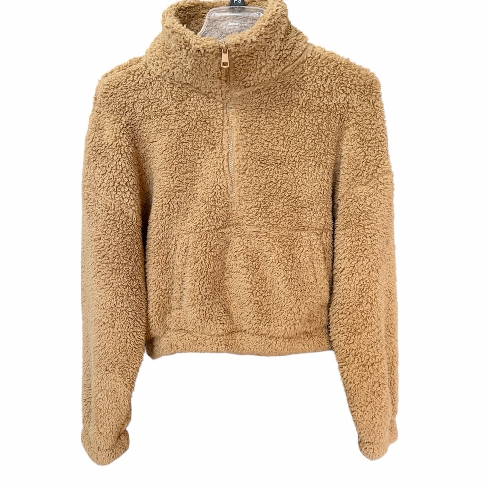 American Eagle This Feels Seriously Huggable Fleece 1/2 Zip Pullover Sz XS Tan